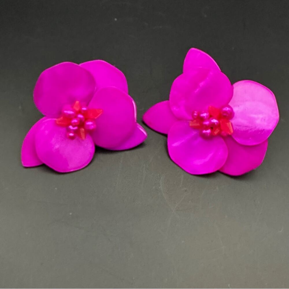 Pink Flower Earring Resort Resortwear Casual Preppy Bold Oversized Statement